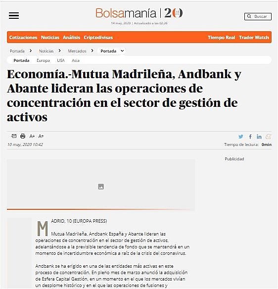 Mutua Madrilea, Andbank y Abante lideran las operaciones de concentracin en el sector de gestin de activos